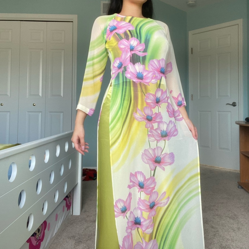 Vietnamese ao dai dress floral formal maxi gown